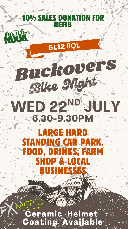 Buckovers Bike Night on Wednesday 22 July 2026 from 6.30pm to 9.30pm